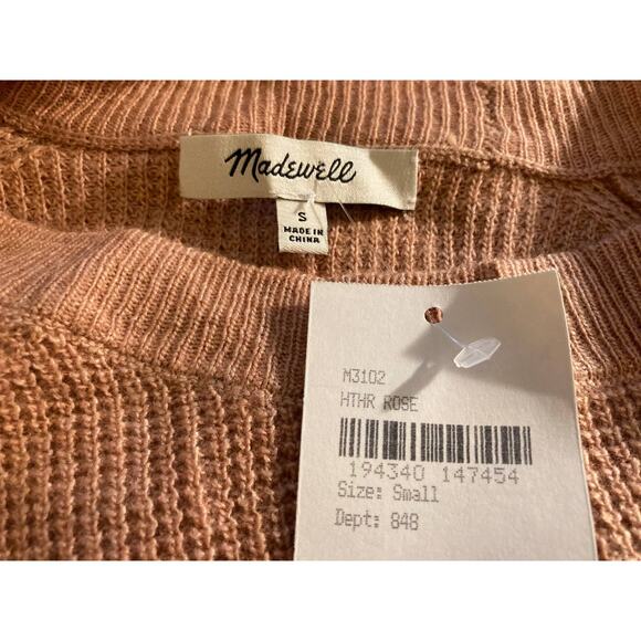 Madewell Jane Waffle Stitch Crew Neck Sweater Size Small Heather Rose NWT - Picture 6 of 7